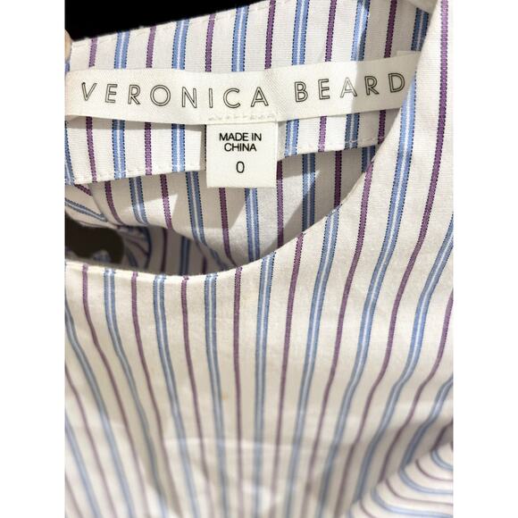 Veronica Beard Emert Striped Flutter Sleeve Ruffle Trim Blouse Top Blue/White 0 - Picture 4 of 5